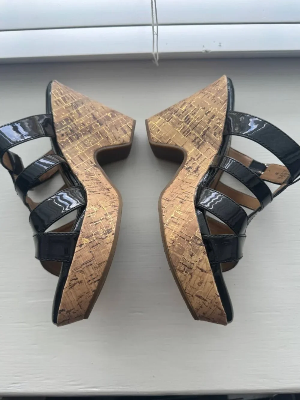 Euro Soft by Sofft Black Patent Felice Wedge Sandal Size 9 M P5